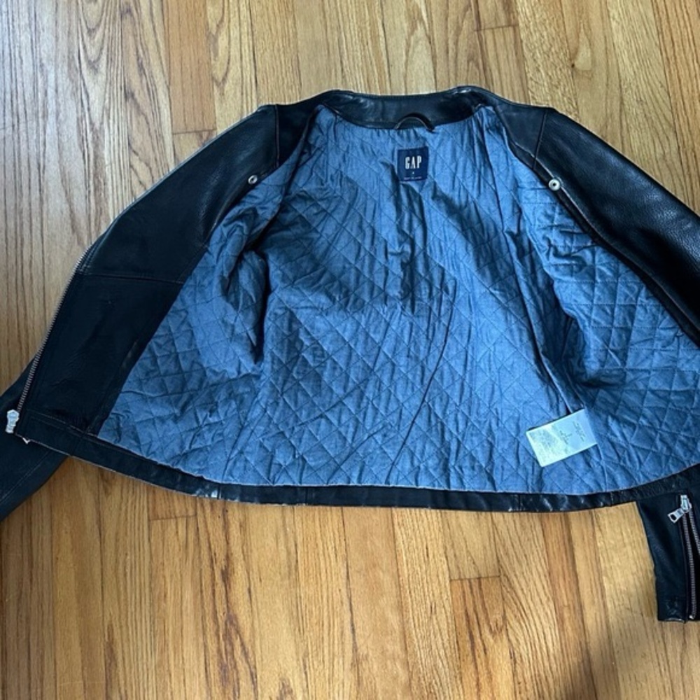 GAP genuine, leather Quilted biker bomber Jacket - Picture 12 of 15